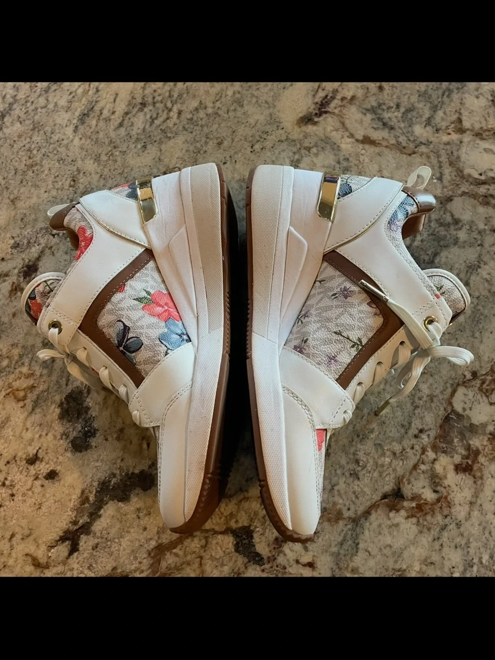 Michael Kors Georgie Trainers White Floral White Wedge Logo Size 7